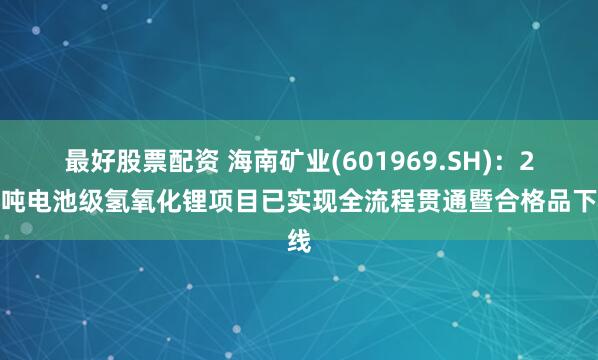 最好股票配资 海南矿业(601969.SH)：2万吨电池级氢氧化锂项目已实现全流程贯通暨合格品下线